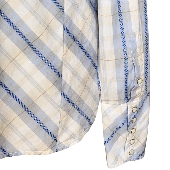 Roper Western Shirt Women's Large Pearl Snaps Long Sleeve Blue White Plaid - Picture 6 of 10